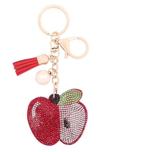 Crystal Rhinestone Apple Keychain - Picture 2 of 3
